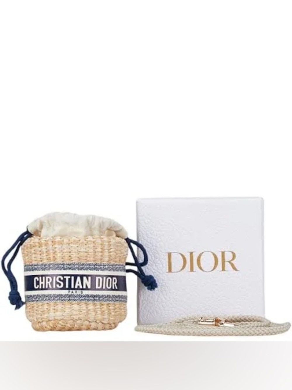 Christian Dior Raffia Drawstring Pouch NIB Navy GWP Beauty